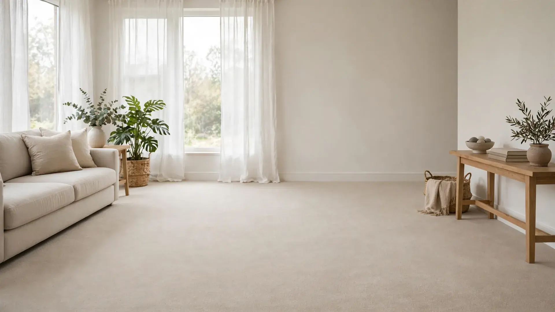 A living room with smooth, flat wall-to-wall carpet after stretching